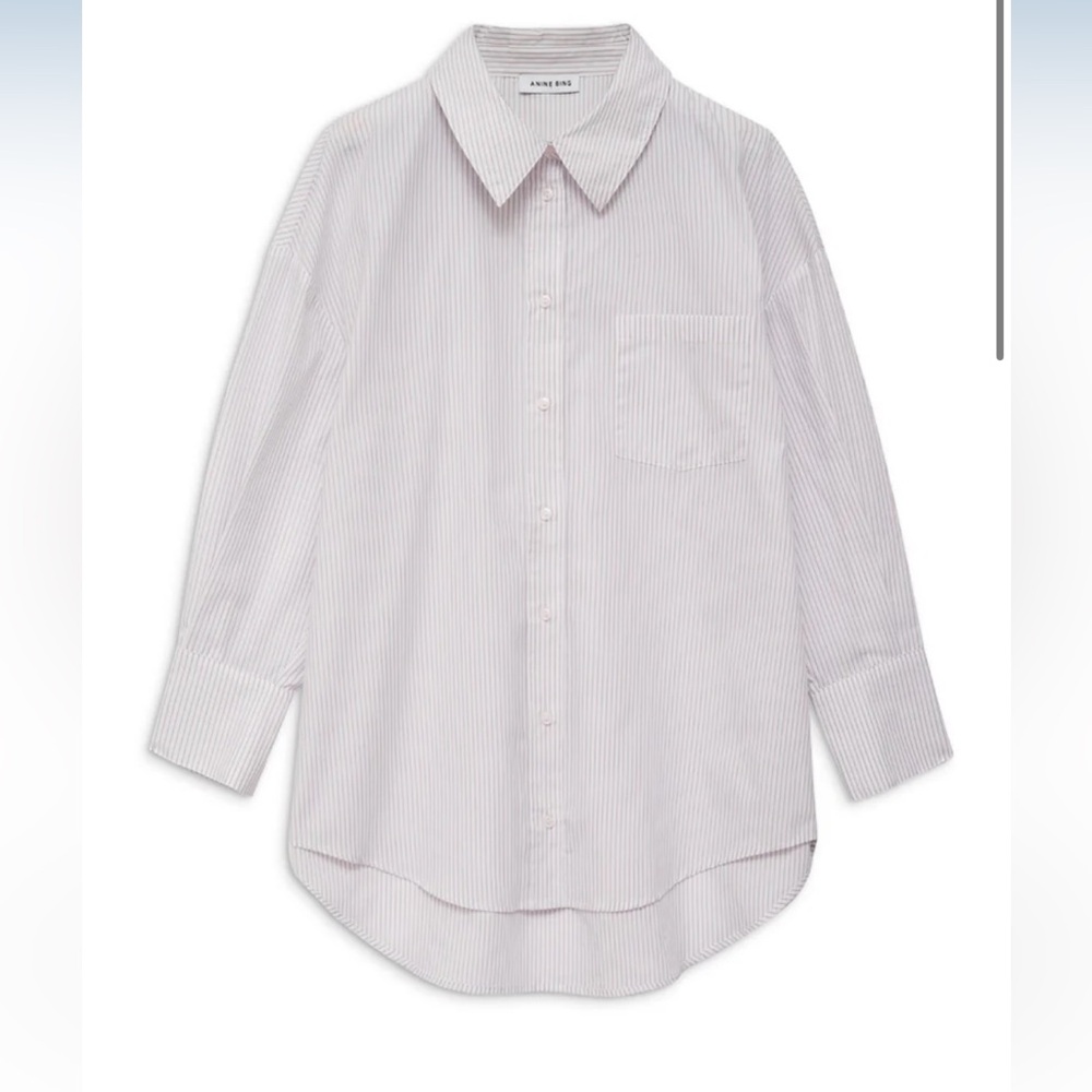 Anine Bing - Mika Shirt in White and Lavender Stripe